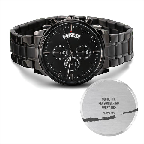 Customized Black Chronograph Watch - Perfect Gift for Your Man