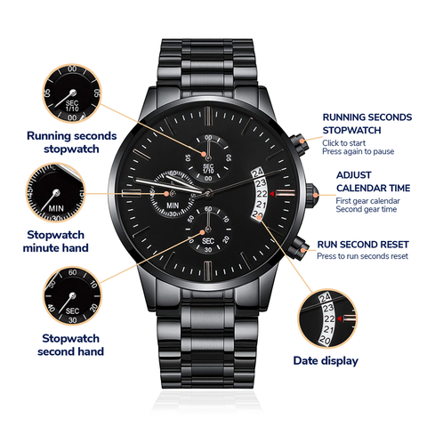 Engraved Black Chronograph (3ATM) - (Customizable Men's Watch)