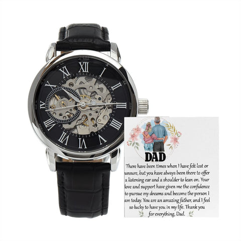 Men's Openwork Automatic Leather Watch - A Timeless Gift for Dad